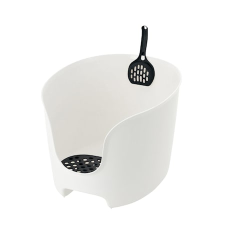 Richell PAW TRAX High Wall Cat Litter Box - White/Black 60021